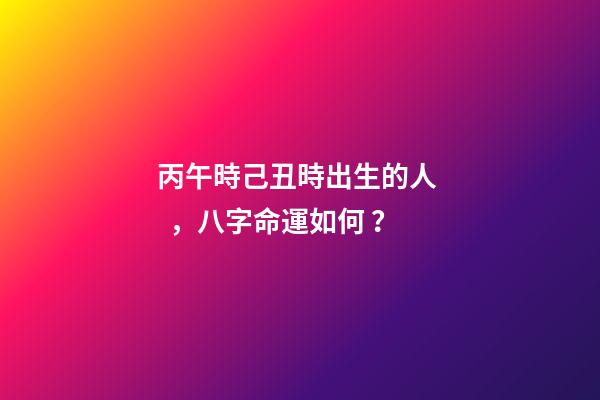 丙午時己丑時出生的人，八字命運如何？